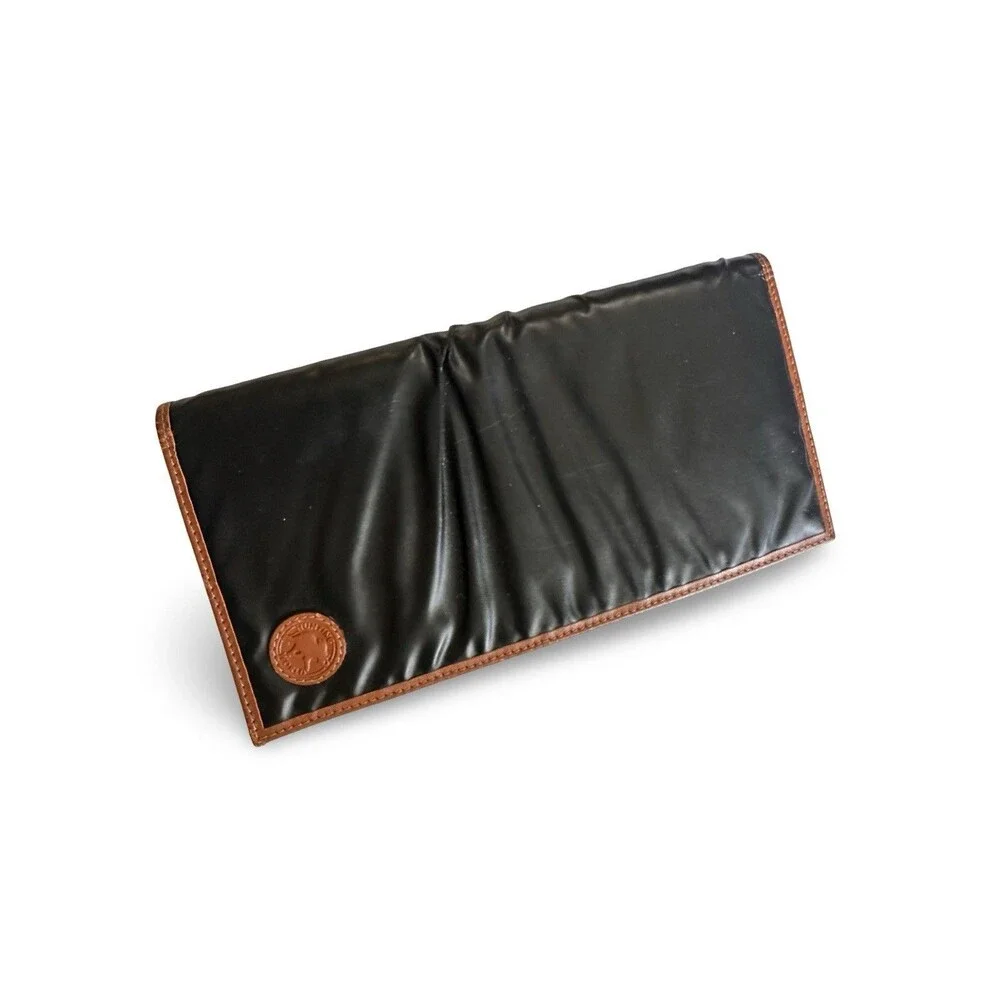 🧡Hunting World Long Bifold Wallet Green Battue Cloth & Tan Leather Trim Italy